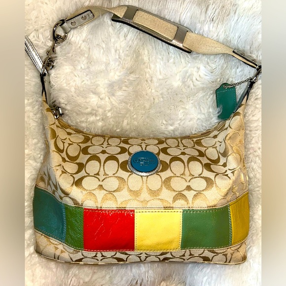 Coach Signature Light Khaki Multicolor Stripe Shoulder Hobo bag *NEVER USED* - Picture 1 of 7